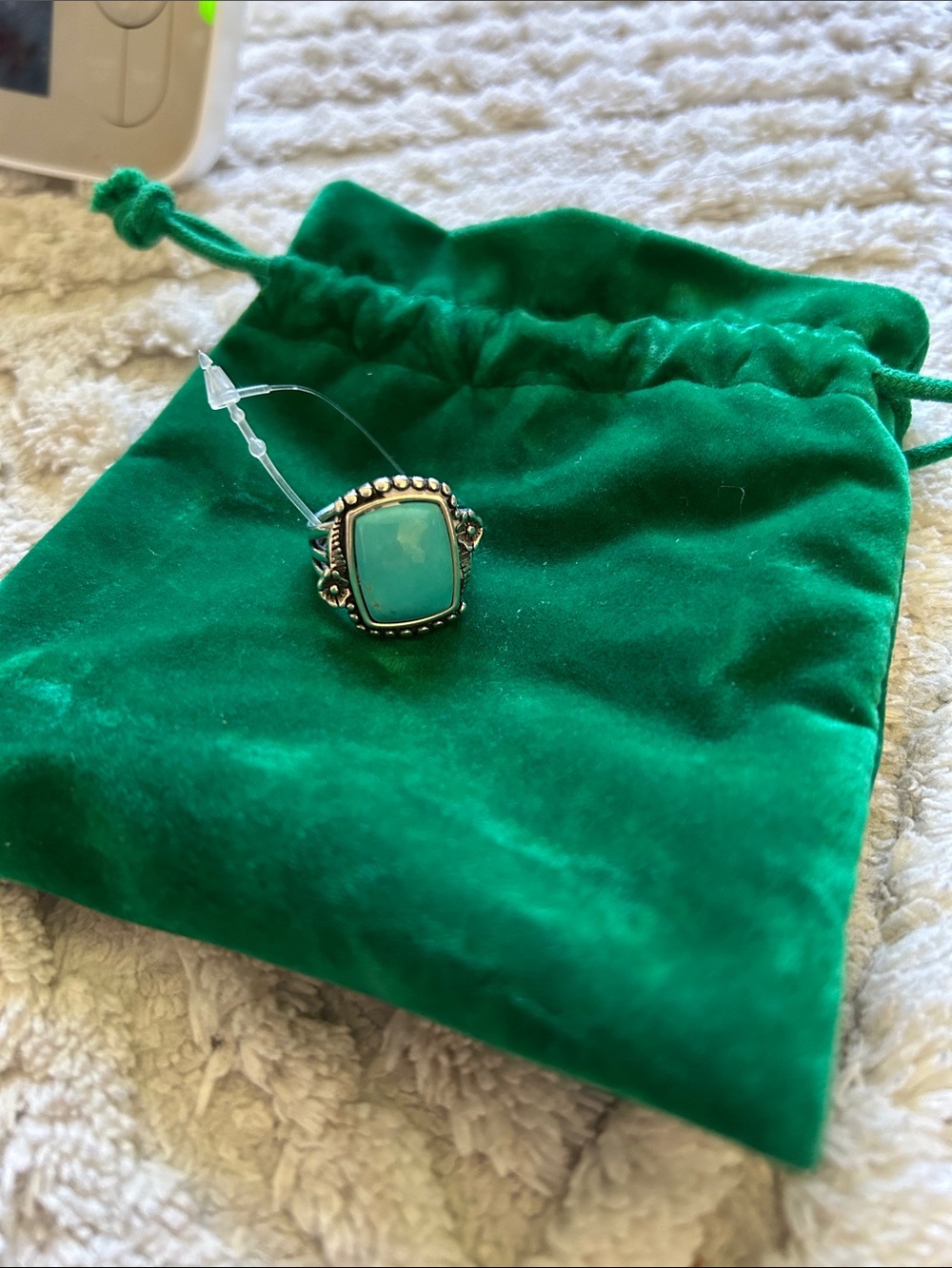 Sterling Silver Turquoise Square Stone Ring - Green/Blue
